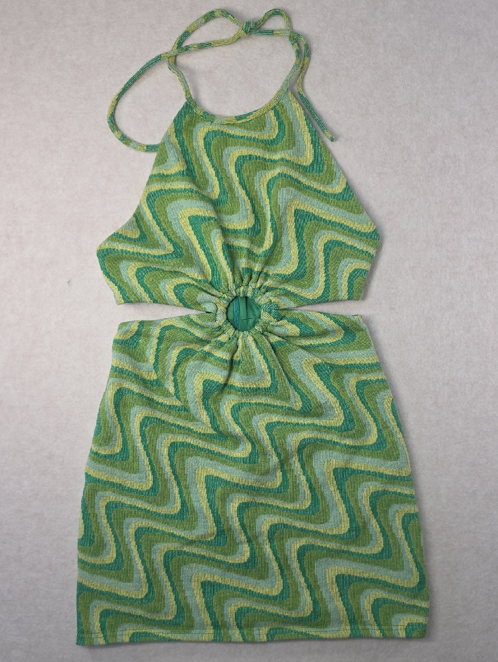 Zara Green Wave Asymmetrical Halter Cutout Dress Beach Cover Up Partygirl